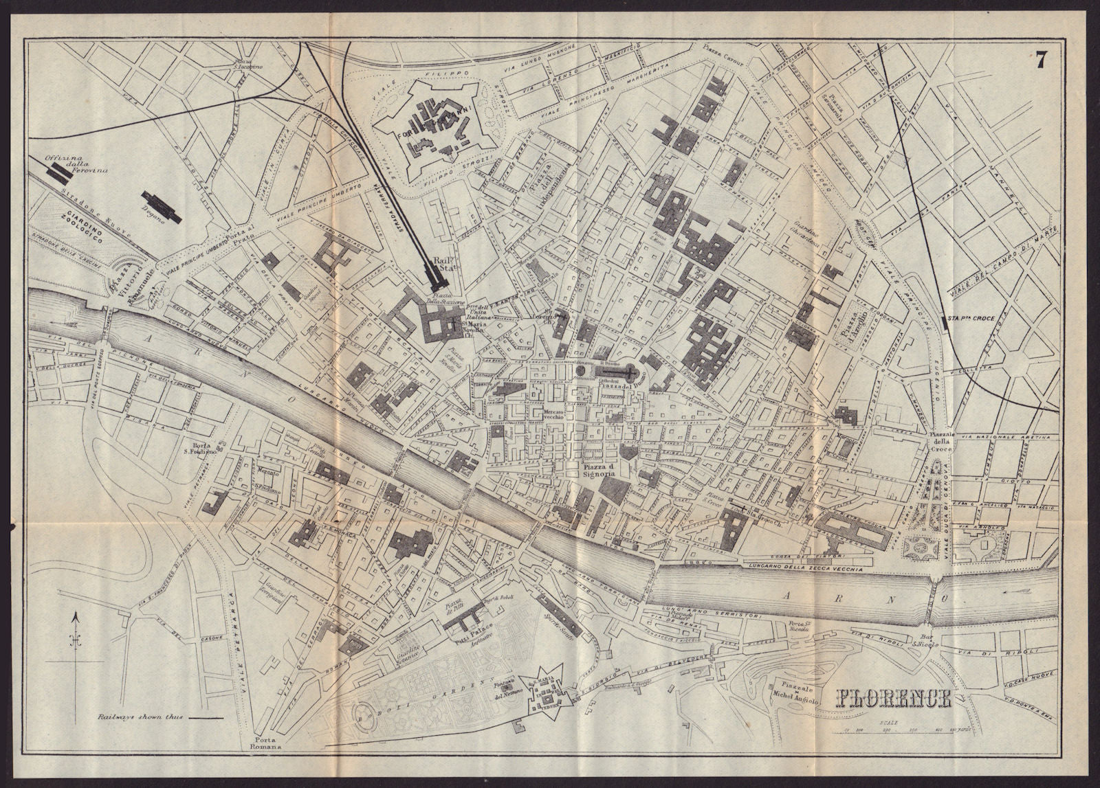 FLORENCE FIRENZE antique town plan city map. Italy. BRADSHAW 1893 old